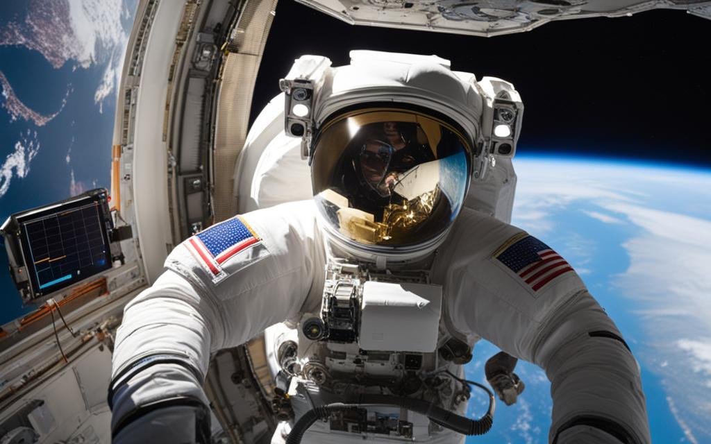 Astronaut connecting medical device in space